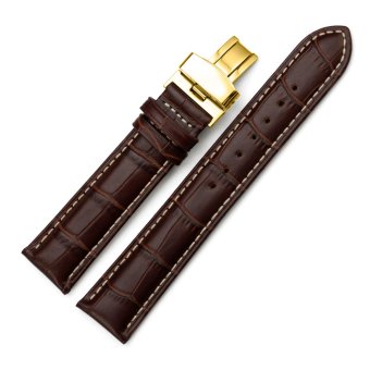 iStrap 20mm Calf Leather Strap Alligator Grain Replacement Watch Band for Golden Tone Cases Brown  