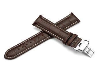 iStrap 20mm Calf Leather Strap Tan Stitched Replacement Watch Band Metal Deployant - Brown 20  