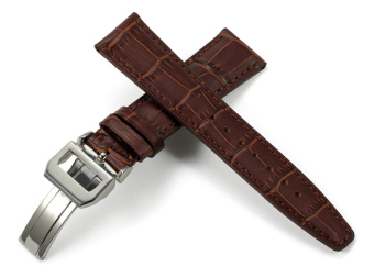 iStrap 20mm Crocodile Pattern Calf Leather Replacement Watch Band with Brushed Steel Deployment Clasp - Brown - Intl  