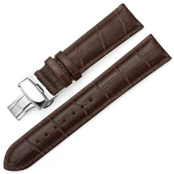 iStrap 21mm Croco Calf Leather Replacement Watch Band Strap w/ Push Button Deployment Clasp Brown  