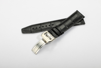 iStrap 21mm Crocodile Pattern Calf Leather Replacement Watch Band with Brushed Steel Deployment Clasp - Black - Intl  