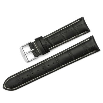 iStrap 21mm Genuine Calf Leather Watch Band Croco Grain Tan Stitch Tang Buckle - Black  