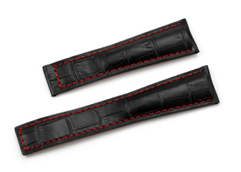 iStrap 22mm Black Genuine Calf Leather Red Stitch Padded Deployment Watch Band for Men fit TAG HEUER - Intl  