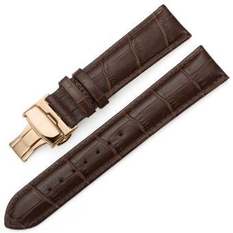iStrap 22mm Calf Leather Watch Band Strap W/ Rose Gold Steel Push Button Deployment Buckle Brown  