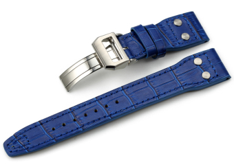 iStrap 22mm Embossed Alligator Grain Calf Leather Watch Band Rivet Strap & Steel Deployment Clasp fit IWC Big Pilot - Blue - Intl  