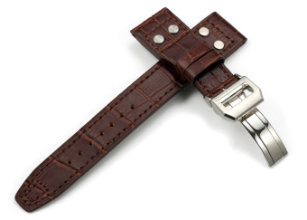 iStrap 22mm Embossed Alligator Grain Calf Leather Watch Band Rivet Strap & Steel Deployment Clasp fit IWC Big Pilot - Brown - Intl  