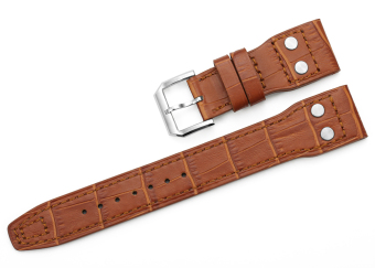 iStrap 22mm Embossed Croco Calf Leather Rivet Watch Band Brushed Pre V Tang Buckle fit IWC Big Pilot - Honey Brown - Intl  