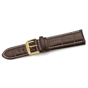 iStrap 22mm Genuine Leather Watch Band Alligator Grain Golden Tone Tang Buckle Padded - Brown  