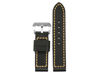 iStrap 24mm Buffalo Grain Calfskin Military Watch Band Double Layer Vintage Strap for Men - Black - Intl  