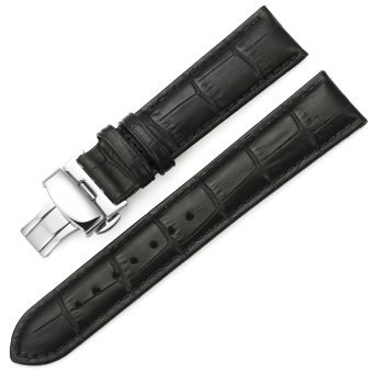 iStrap 24mm Calf Leather Padded Replacement Watch Band W/ Push Button Deployment Buckle Black 24  