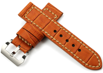 iStrap 24mm Embossed Alligator Grain Calf Leather Watch Band & SS Polished Screw in Changeable Tang Buckle - Honey Brown - Intl  