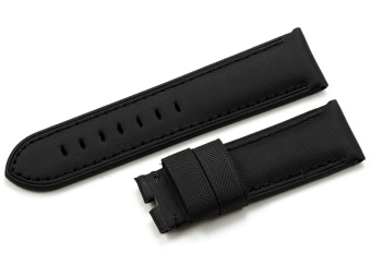 iStrap 24mm Fabric Tan Stitch Padded Replacement Watch Band for Men - Black - Intl  