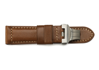 iStrap 24mm Genuine Calf Leather Watch Band Brushed Steel Deployment Clasp Replacement Strap - Brown - Intl  