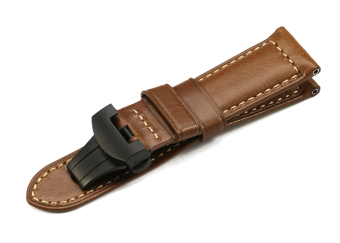 iStrap 24mm Men's PAM Leather Watch Band Stainless steel Black PVD Deployant Buckle Strap - Brown 24 - Intl  