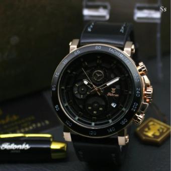 Jam tangan pria casual Japan-Tetonis Original fashion dan sport Tetonis TN1028-Crono dan tanggal Aktif-Tali kulit Body Stainless Steel -Free bulpen  