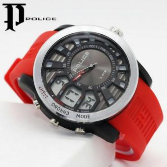 Jam Tangan Pria Sporty Police Dual Time Strap Rubber Red  
