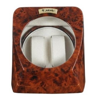 Jebely Burl Wood Finish Double Watch Winder Brown Velvet Interior 4 Settings  