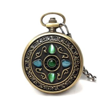 jiage Watch authentic retro European watch lucky stone five cat stone watch men Rome Mechanical Pocket Watch (Green) - intl  