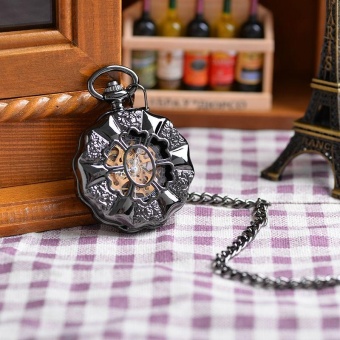 jinma Black Vintage Flower Shape Nurse Watch Wholesale Antiques Pocket Watch Classical Pattern Women Hand Wind Steampunk (Black) - intl  