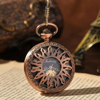 jinma Copper Mechanical Pocket Watch Antiques Flame Flower Hollow Out Gold Arabic Numbers Unisex Watch Steam Punk reloj Watch PW101 (Rose Gold) - intl  