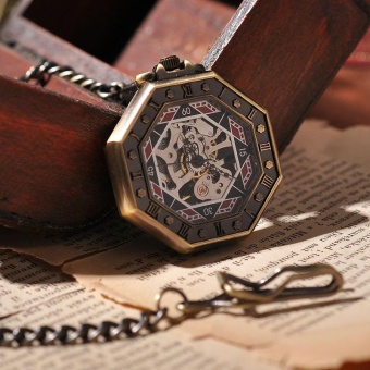 jinma Hot Sale Vintage Unisex Roman Numerals Mechanical Fob Pocket Watch Irregular Shape Steam Punk Watch relogio de bolso PW282 (Bronze) - intl  