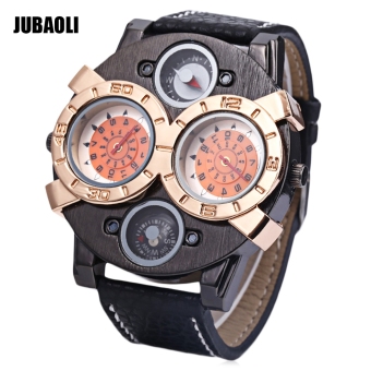 JUBAOLI Male Dual Movt Quartz Watch Decorative Compass Creative Double Dial Wristwatch (Orange)  
