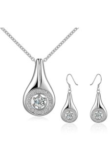 JUMPOVER 925 Silver Plated Rhinestone Bridal Jewelry Sets Necklace Earring Hook Set - Intl  