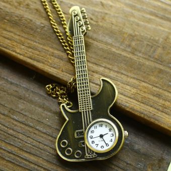 kobwa New arrival watch pocket antique vintage rock guitar shaped with long chain for women ladies hot sale dropship - intl  