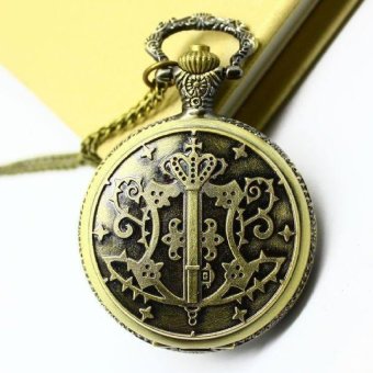 koomyoy Free shipping wholesale hot sale bronze vine big round faceBlack Butler quartz pocket watch necklace (as pic) - intl  