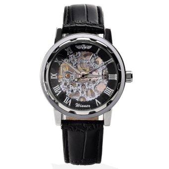 LCD Winner Men's Leather Band Mechanical Wrist Watch(Color:Black)  