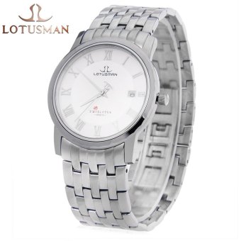 LOTUSMAN DM802SWA Men Quartz Watch Ultra-thin Dial 3ATM Roman Numerals Date Display Wristwatch (White)  