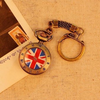 louiwill UK Flag Pattern Roman Number Men Women Pocket Watch Quartz Antique Alloy Pendant Retro Chain Best Gift (Bronze)  