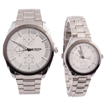 Lucky LONGBO 8725 Couples Lovers Quartz Watch 30M Waterproof Three Sub-dials Steel Band Wrist Watch Pair in Package - intl  
