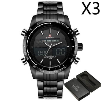 Luxury Brand NAVIFORCE Men Fashion Sport Watches Men's Quartz Analog Digital Clock Man Full Steel Wrist Watch relogio masculino,3pcs/pack - intl  