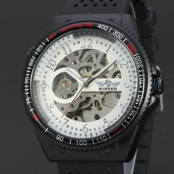 Luxury Men Sports Automatic Mechanical Wrist Watch Black Rubber Band Tachometer Skeleton Watch Rotational Case + BOX 134 - intl  