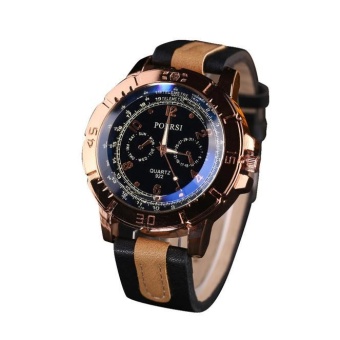 Luxury Men's Watches Analog Quartz Faux Leather Sport Wrist Dress Watch Black - intl  