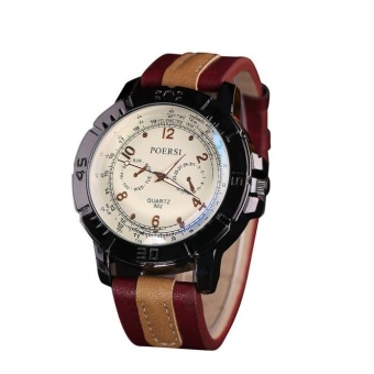 Luxury Men's Watches Analog Quartz Faux Leather Sport Wrist Dress Watch Red - intl  
