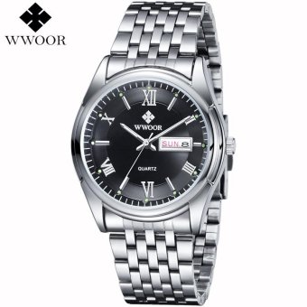 Luxury WWOOR Men Watches Men's Quartz Date Luminous Clock Male Full Stainless Steel Casual Sports Watch (Black Dial) - intl  