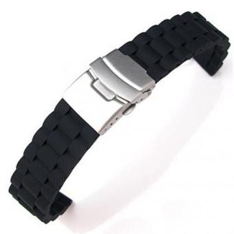 MagiDeal Black Silicone Waterproof Diving Watchband Strap Deployment Clasp 18mm - intl  