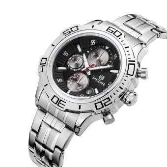 MEGIR 2019 Fashion Men Quartz Watch Chronograph Wristwatch (STEEL BAND) (Black) - intl  