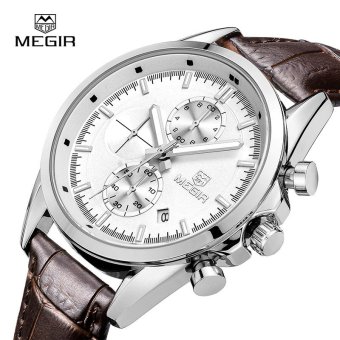 MEGIR Chronograph Business Watch Leather Luxury Men's Top Brand Military Quartz Watches ML5005G - intl  