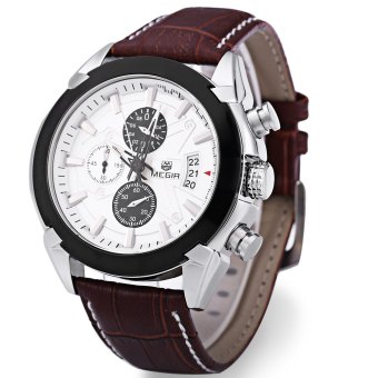 Megir M2020 Male Quartz Watch Three Working Sub-dials Sport Wristwatch (White) - intl  
