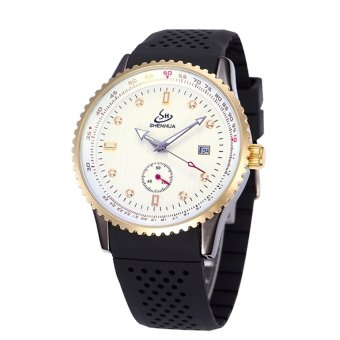 Men Automatic Mechanical Wrist Watch with Rubber Band (Black+White) - intl  