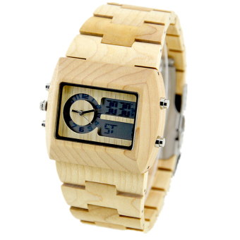 Men Dual Time Environmental High Quality Verawood Wristwatch Water Resistant Trendy Luminous Watch + Bewell Mini Square Cardboard Watch Box Wristwatch Case (Intl)  