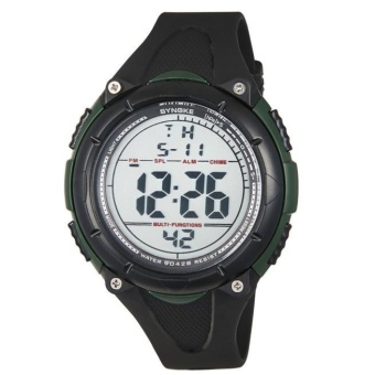 Men LED Digital Date Sport Rubber Watch Alarm Waterproof Green - intl  