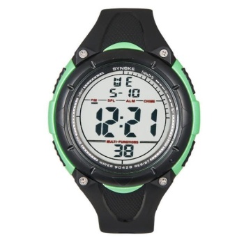 Men LED Digital Date Sport Rubber Watch Alarm Waterproof Light Green - intl  
