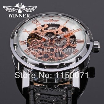 Men Mechanical Rose Gold Watches Leather Band - intl  