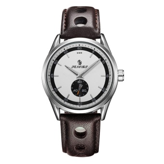 Men Multi-Functional High Quality Leather Waterproof Quartz Wrist Watch BW - intl  