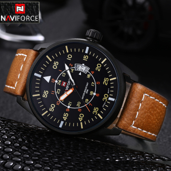 Men Quartz Watch Fashion Luxury Brand Date Genuine Leather Sports Military Wrist Watches Male (BLACK BROWN) - intl  
