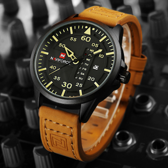 Men Sports Watches Analog Quartz Date Week Clock Male Army Military Wrist Watch (BLACK BROWN) - intl  